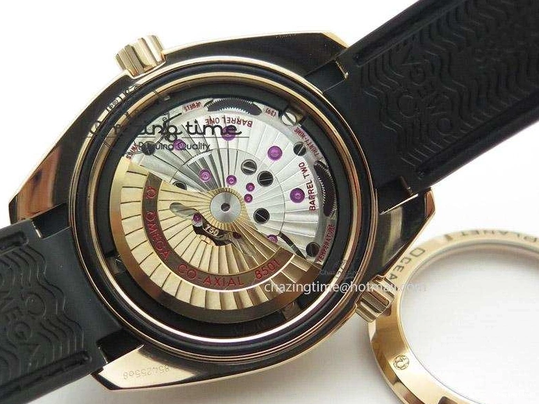 0418 Planet Ocean Professional Rose Gold Liquid Metal V6F 42mm On Black Rubber Strap A Vibrant 8266